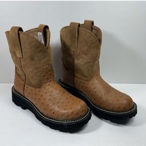ARIAT FATBABY Brown Ostrich Print Cowboy Boots Size 5.5